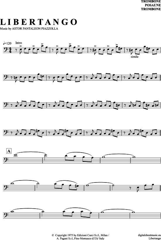 Product gallery: Page 1 of 4 Libertango , Piazzolla, Astor, (Posaune / Bariton)