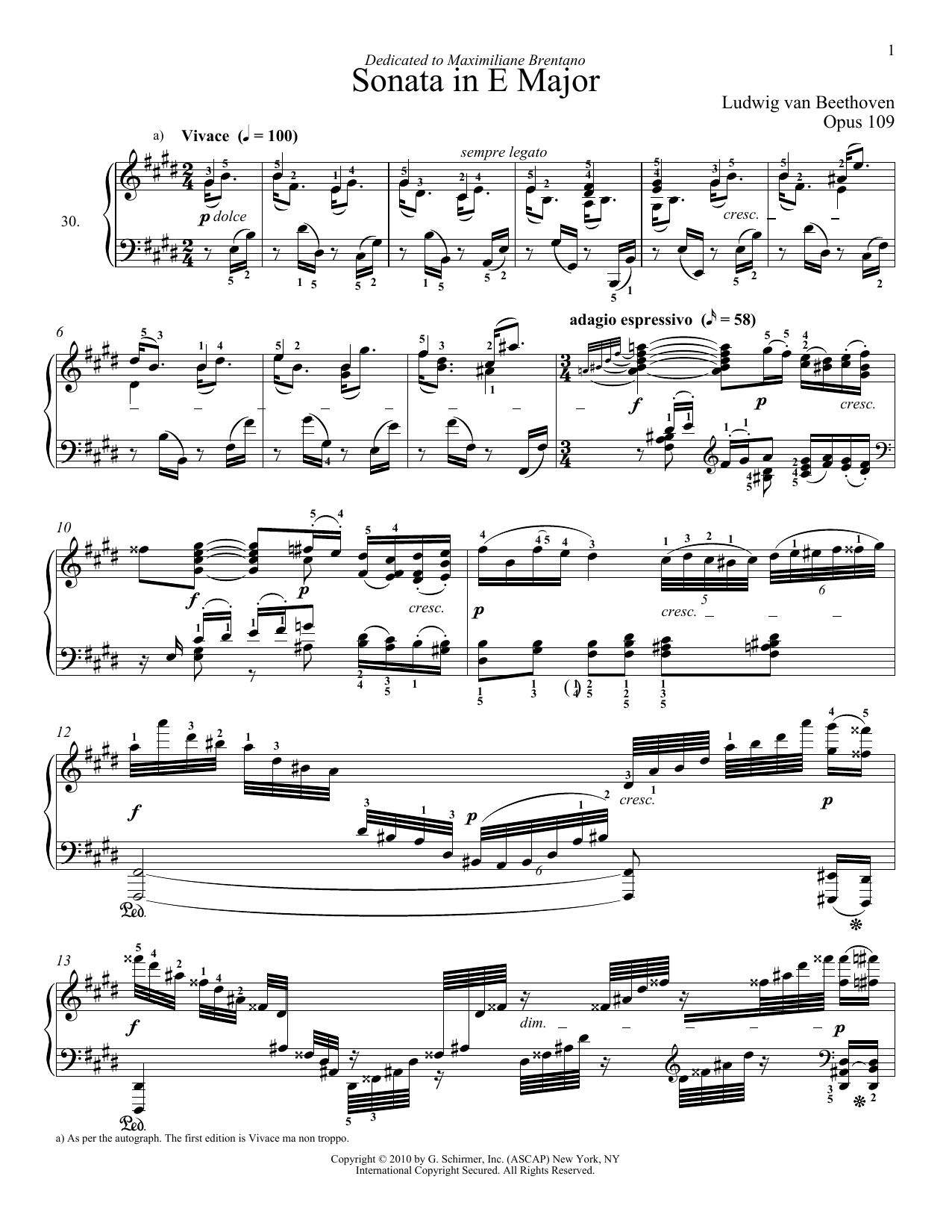Product picture to: Piano Sonata No. 30 In E Major, Op. 109