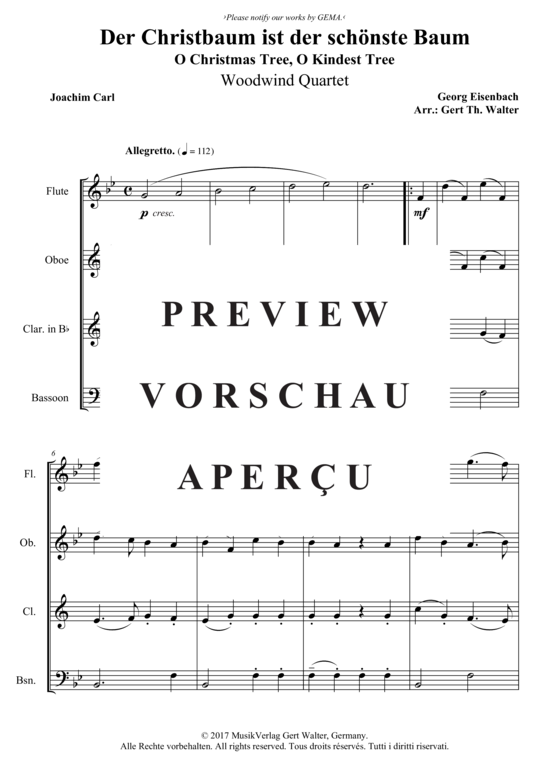 Produktgalerie: Seite 2 von 3 Der Christbaum ist der schönste Baum , , (Holzbläser Quartett)
