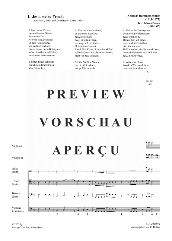 gallery: Jesu meine Freude (aus: Fest-, Buß- und Danklieder), , (5 Vokalstimmen, 2 Violinen, 3 Instrumente und Continuo)