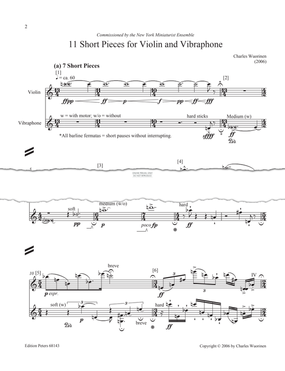 Produktgalerie: Seite 1 von 1 11 Short Pieces For Violin and Vibraphone, Charles Wuorinen, Vibraphon, Violine
