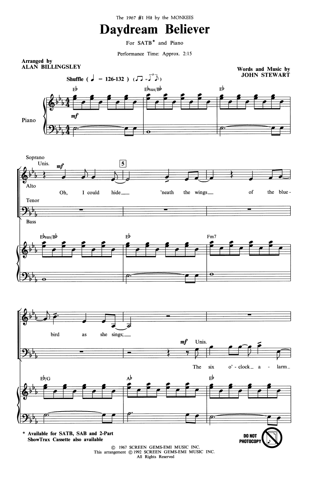 Produktbild zu: Daydream Believer (arr. Alan Billingsley)