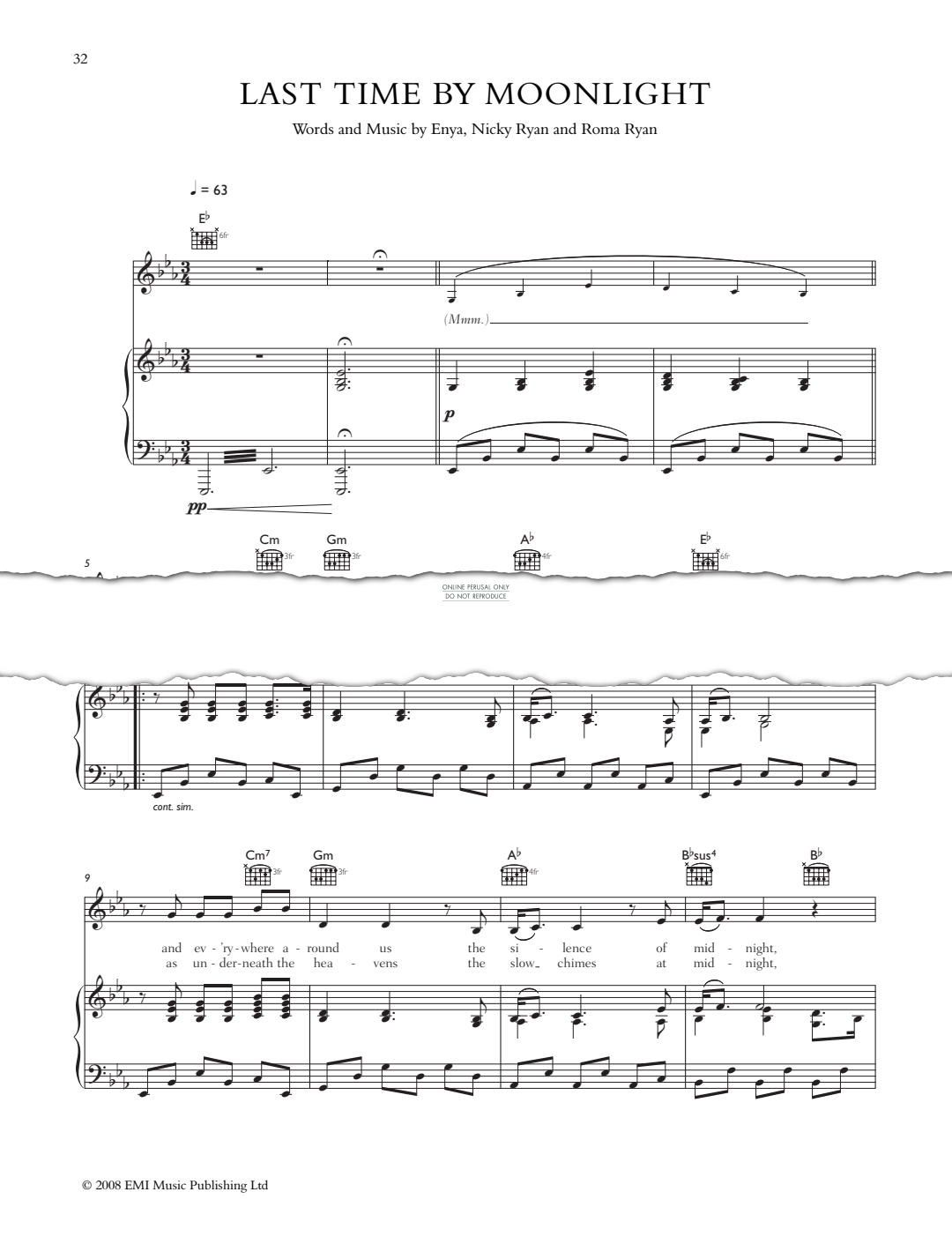 Produktgalerie: Seite 1 von 1 Last Time By Moonlight, Enya, Gesang, Gitarre, Klavier