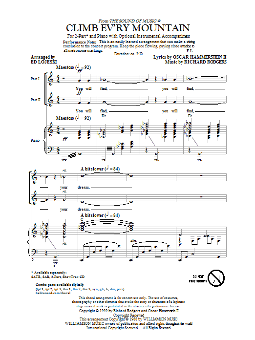 Product picture to: Climb Ev'ry Mountain (from The Sound Of Music) (arr. Ed Lojeski)