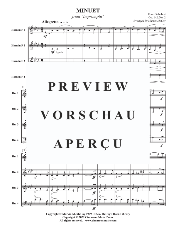 Product gallery: Page 3 of 8 Minuet from Impromptu, Op. 142 No. 2, , Horn Quartet