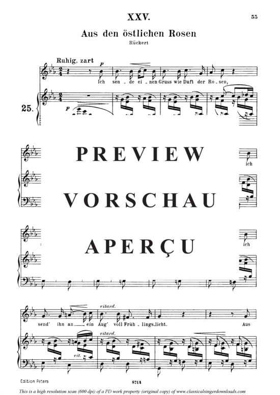 Product gallery: Page 2 of 3 Aus den östlichen Rosen Op.25 No.25, , Medium Voice and Piano