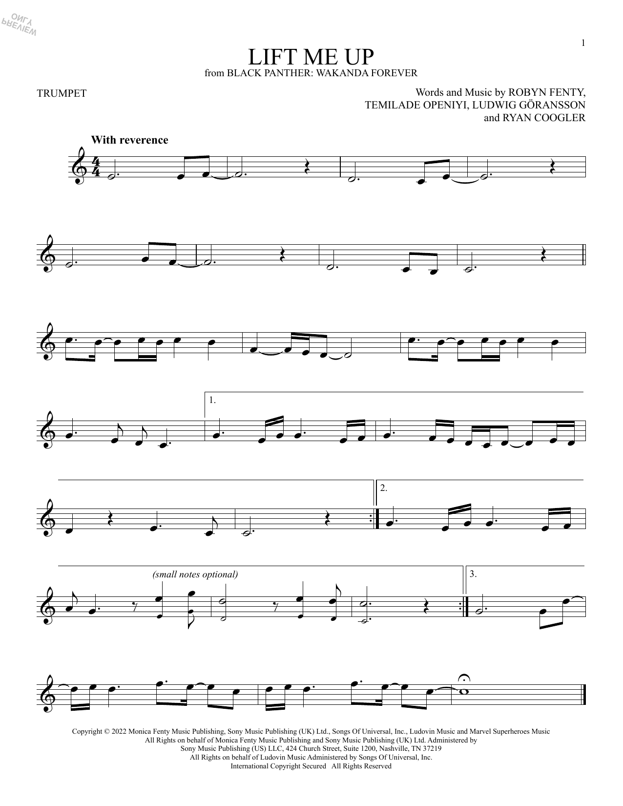 Produktgalerie: Seite 1 von 1 Lift Me Up (from Black Panther: Wakanda Forever), Rihanna, Trompete