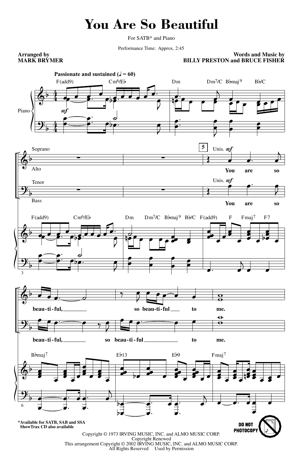 Product picture to: You Are So Beautiful (arr. Mark Brymer)