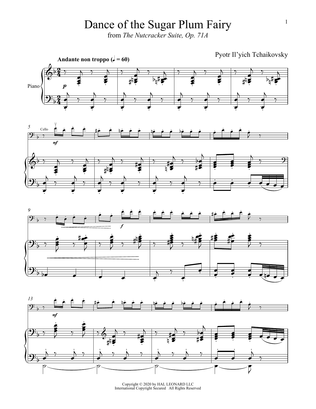 Produktgalerie: Seite 1 von 1 Dance Of The Sugar Plum Fairy, Op. 71a (from The Nutcracker), Pyotr Il'yich Tchaikovsky, Klavier, Violoncello