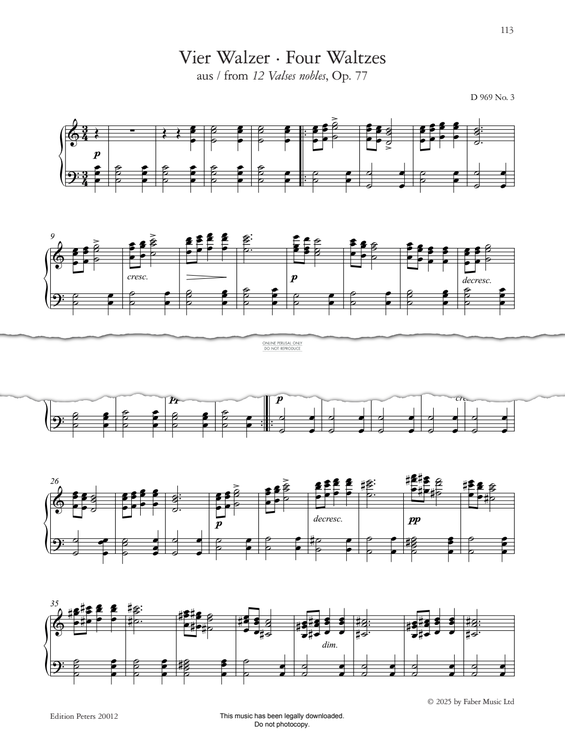 Produktgalerie: Seite 1 von 1 Four Waltzes (from 12 Valses nobles, Op. 77, D 969), Franz Schubert, Klavier