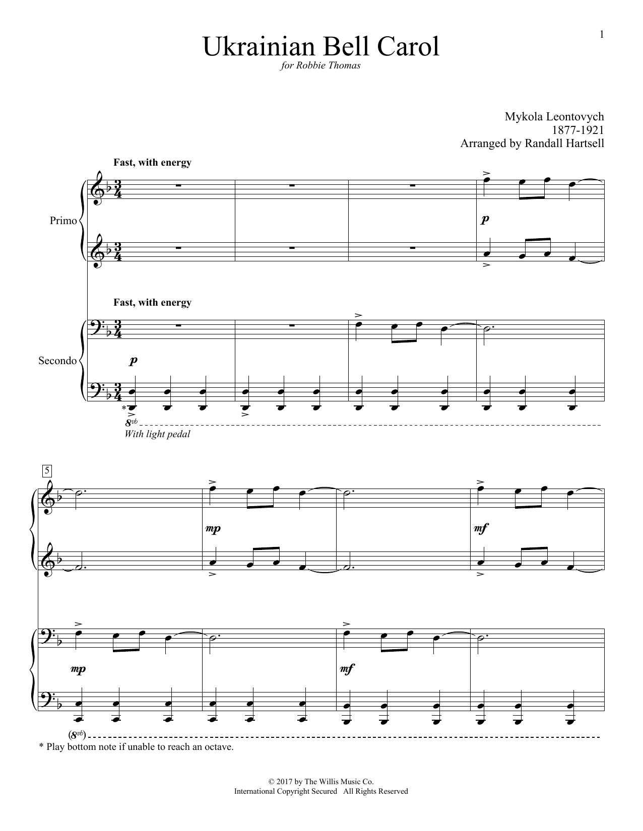 Produktgalerie: Seite 1 von 1 Ukrainian Bell Carol, Randall Hartsell, Klavier