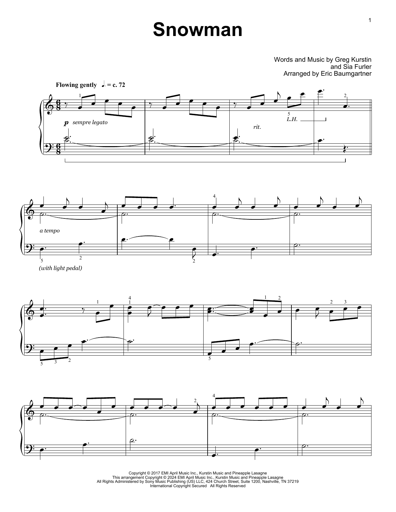Produktgalerie: Seite 1 von 1 Snowman (arr. Eric Baumgartner), Sia, Klavier