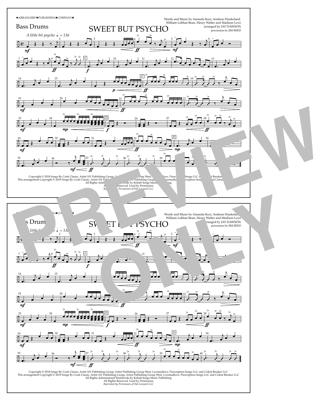 Produktbild zu: Sweet But Psycho (arr. Jay Dawson) - Bass Drums