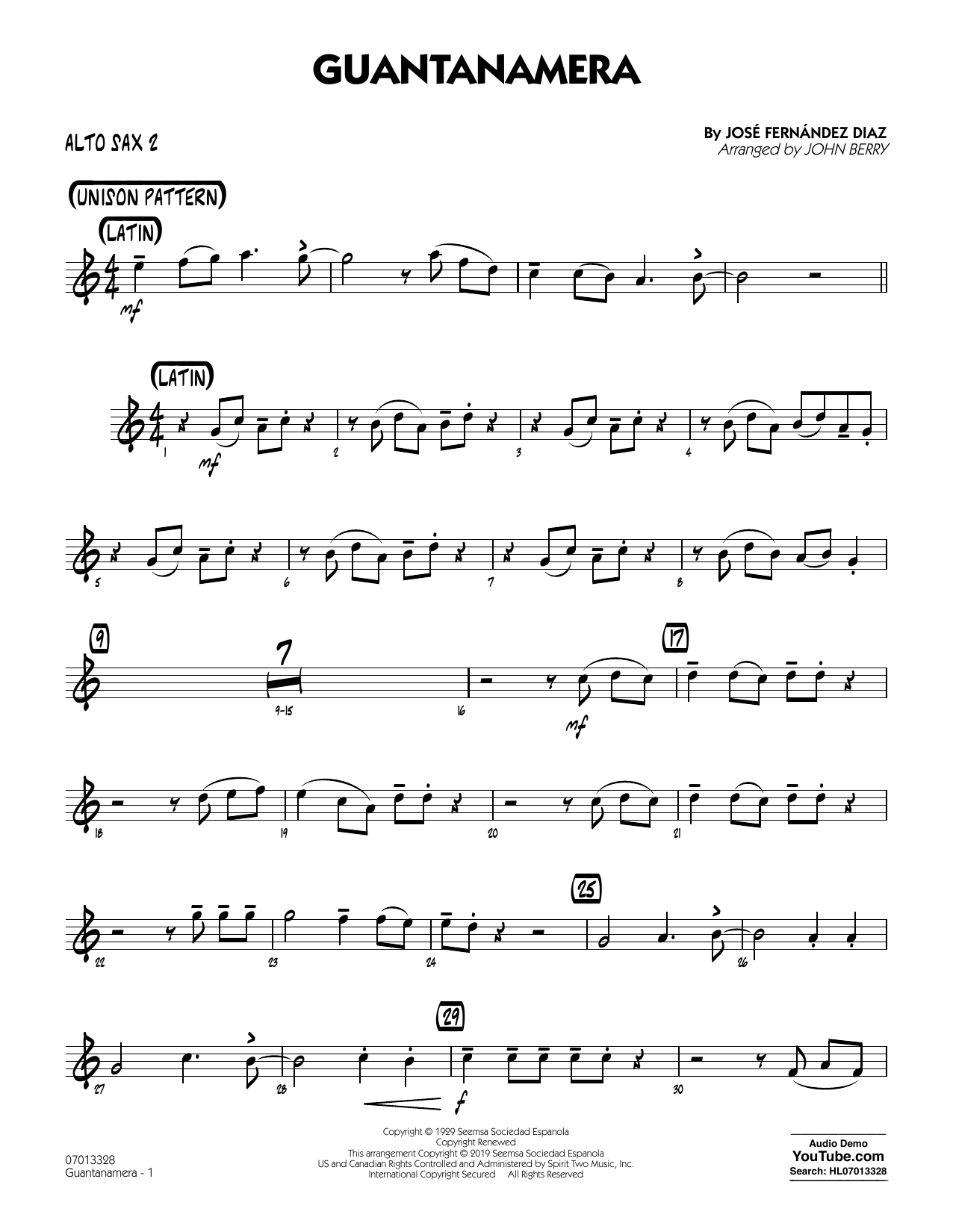 Produktgalerie: Seite 1 von 1 Guantanamera (arr. John Berry) - Alto Sax 2, 