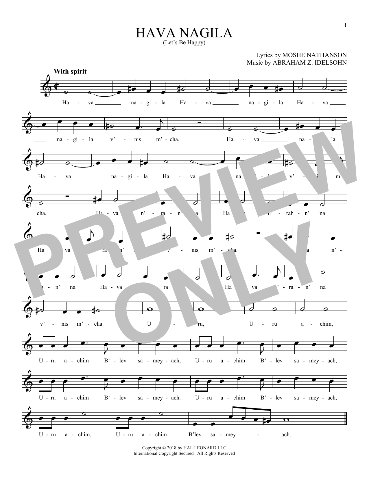 Product gallery: Page 1 of 1 Hava Nagila (Let's Be Happy), Moshe Nathanson