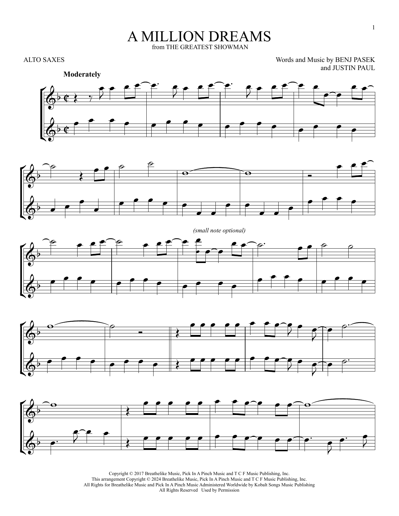 Product gallery: Page 1 of 1 A Million Dreams (from The Greatest Showman), Pink