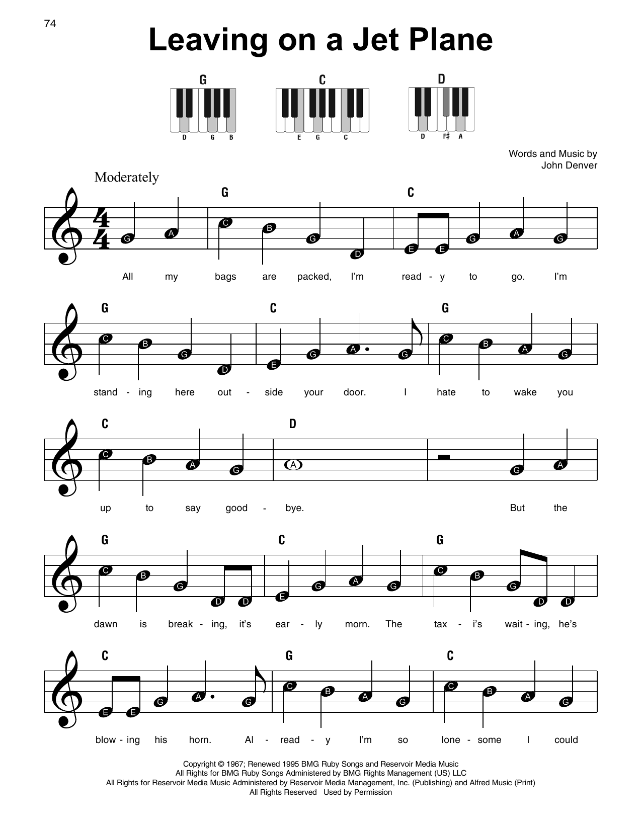 Produktgalerie: Seite 1 von 1 Leaving On A Jet Plane, John Denver, Klavier