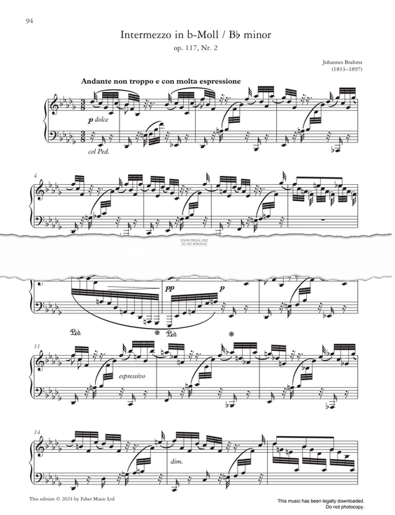Produktgalerie: Seite 1 von 1 Intermezzo in Bb minor, Op. 117, No. 2, Johannes Brahms, Klavier