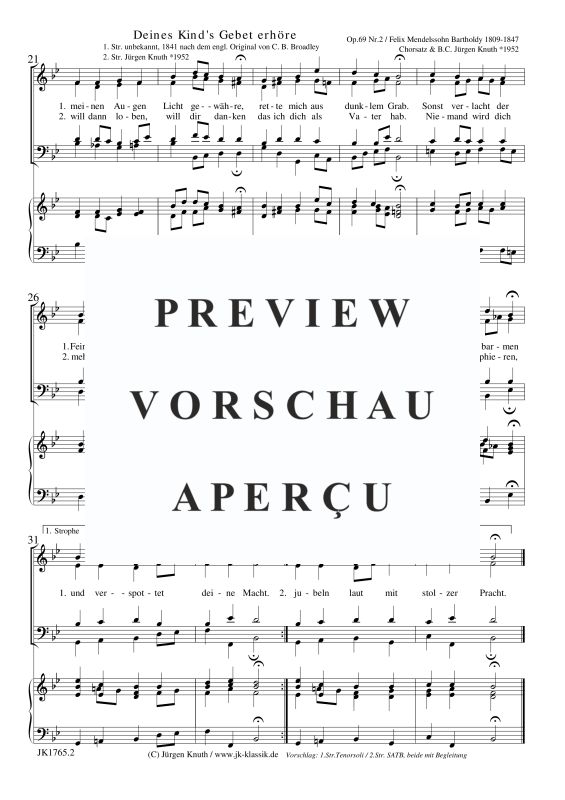 Produktgalerie: Seite 8 von 11 Deines Kind´s Gebet erhöre op.69 Nr.2, , Gemischter Chor, Soli + Orgel