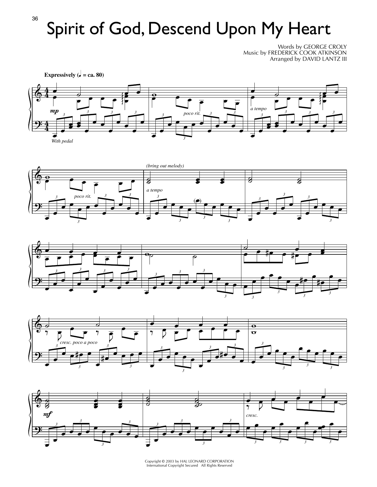 Produktbild zu: Spirit Of God, Descend Upon My Heart (arr. David Lantz III)