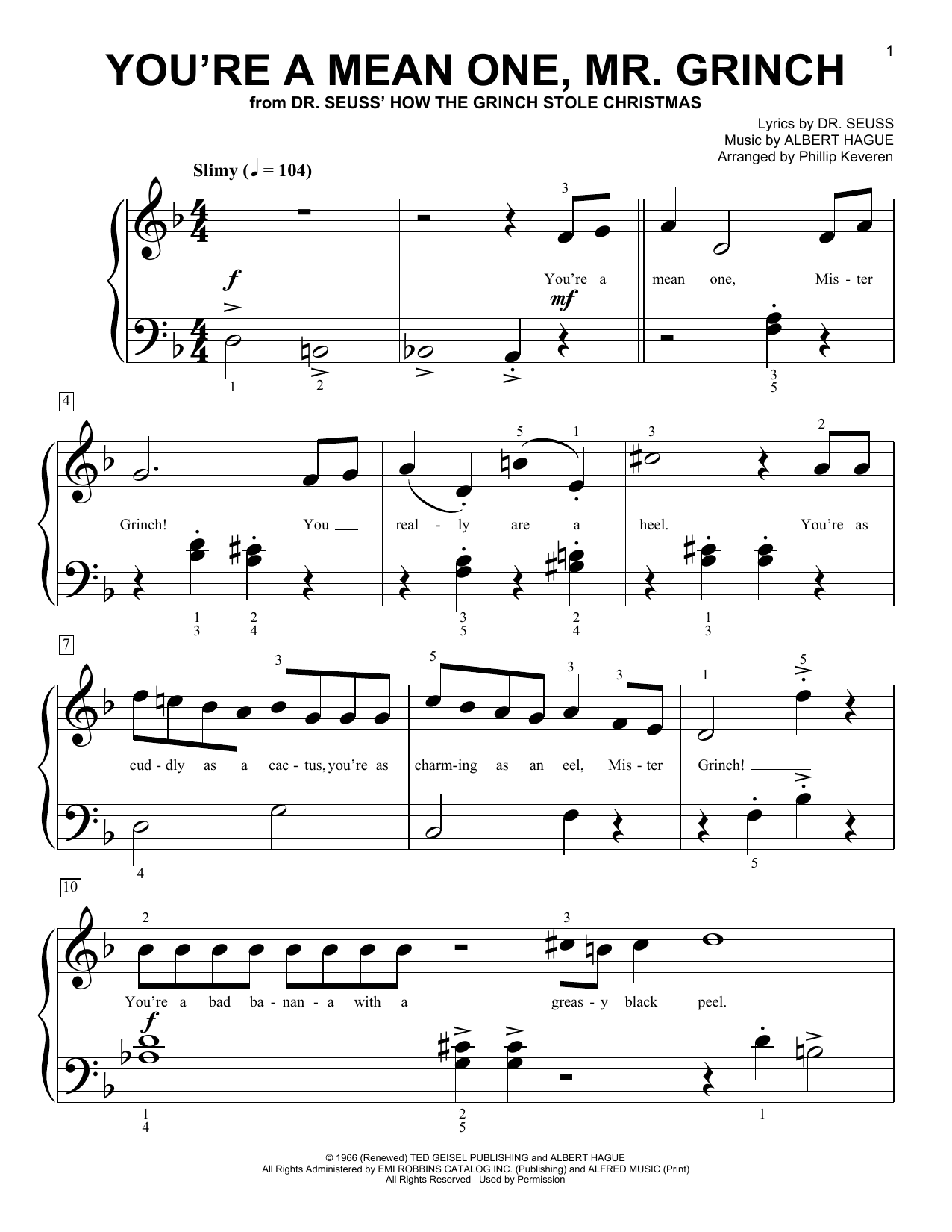 Produktbild zu: You're A Mean One, Mr. Grinch (from How The Grinch Stole Christmas) (arr. Phillip Keveren)