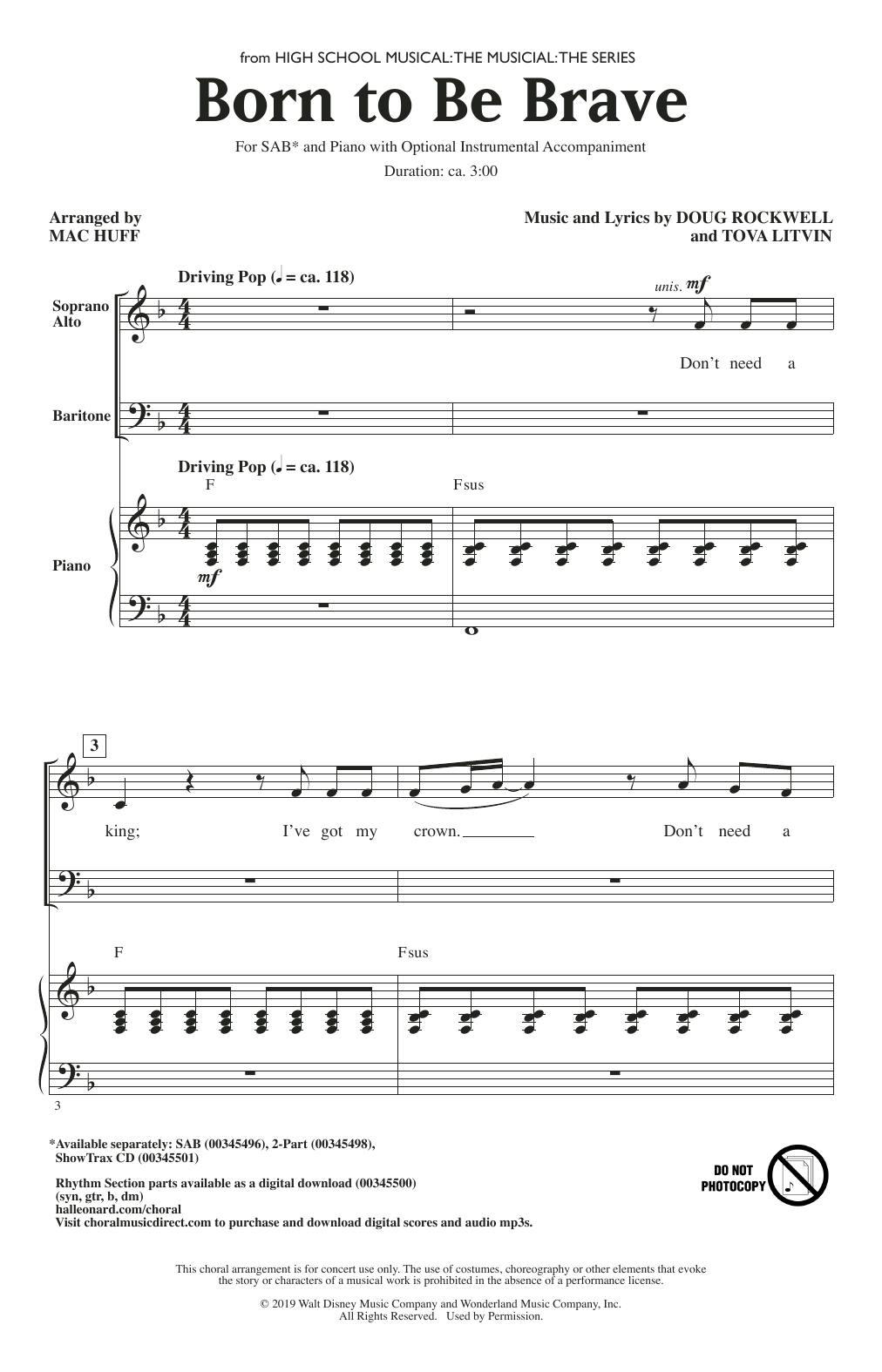 Produktbild zu: Born To Be Brave (from High School Musical: The Musical: The Series) (arr. Mac Huff)