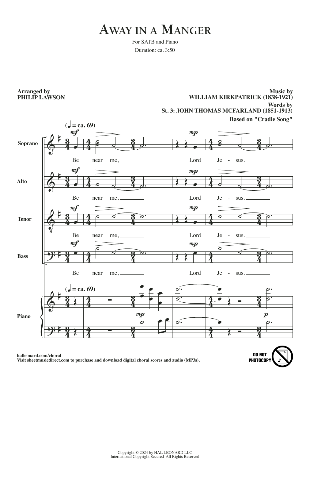 Produktbild zu:  Away In A Manger (arr. Philip Lawson) - W.J. Kirkpatrick