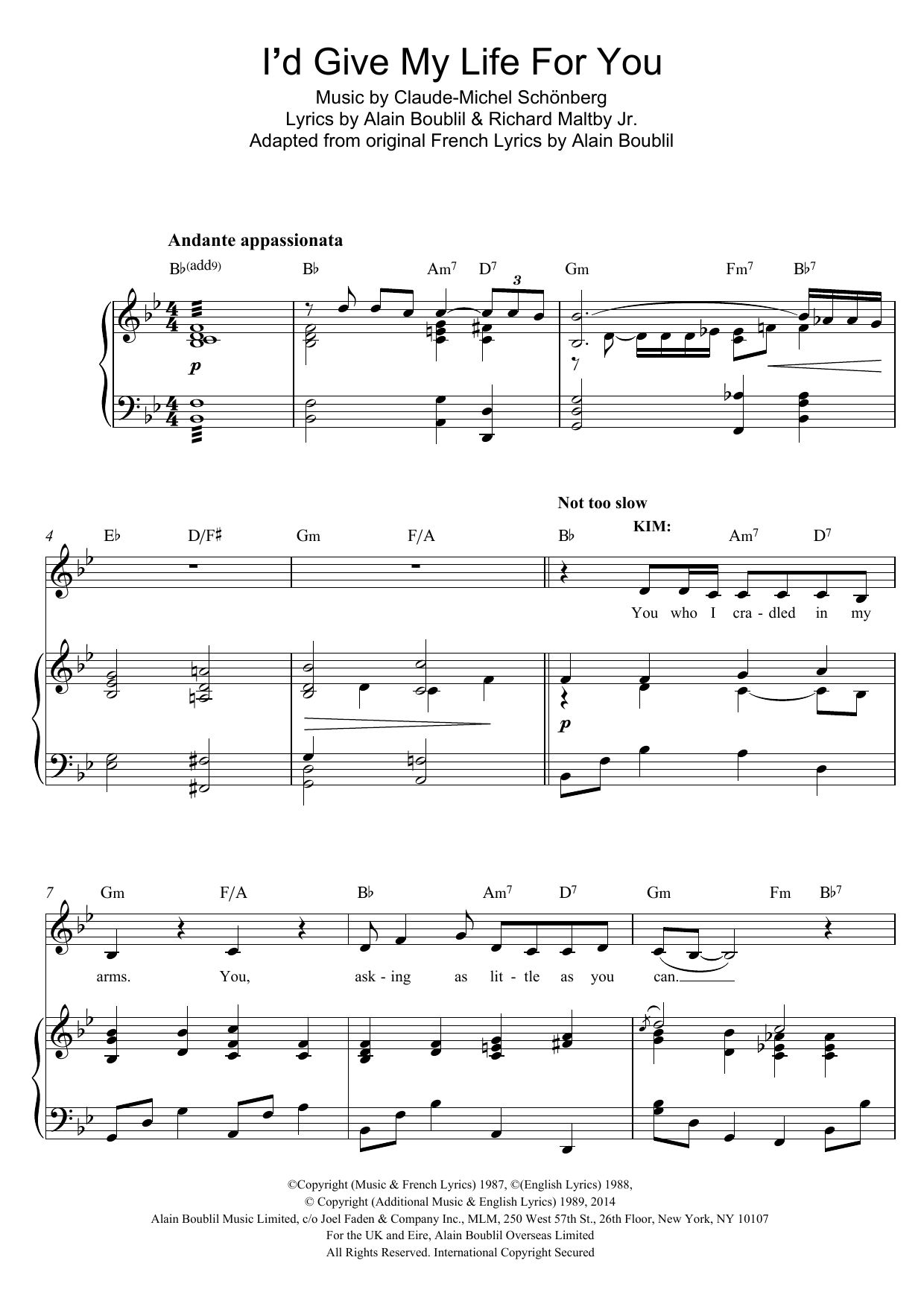 Produktbild zu: I'd Give My Life For You (from Miss Saigon)
