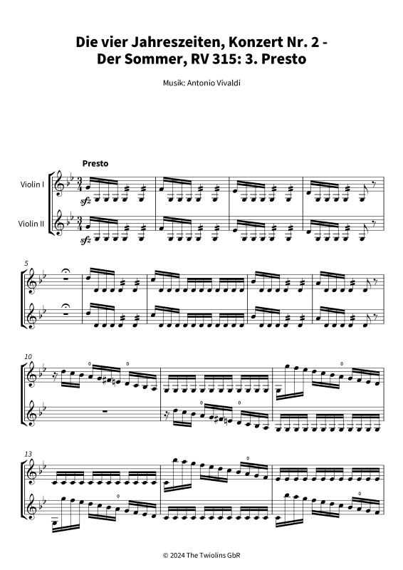 Produktgalerie: Seite 1 von 10 Die vier Jahreszeiten, Konzert Nr. 2 - Der Sommer - 3. Presto, The Twiolins, (Duett 2x Violine)