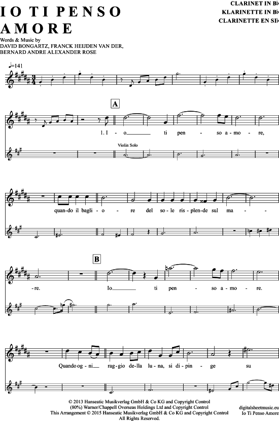 Product gallery: Page 1 of 5 Io Ti Penso Amore , Garrett, David, Clarinet in B-flat