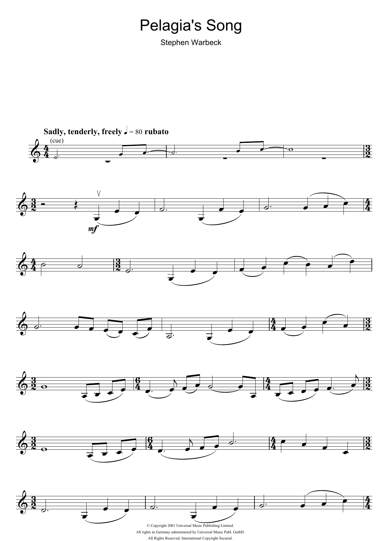 Product gallery: Page 1 of 1 Pelagia's Song (from Captain Corelli's Mandolin), Stephen Warbeck