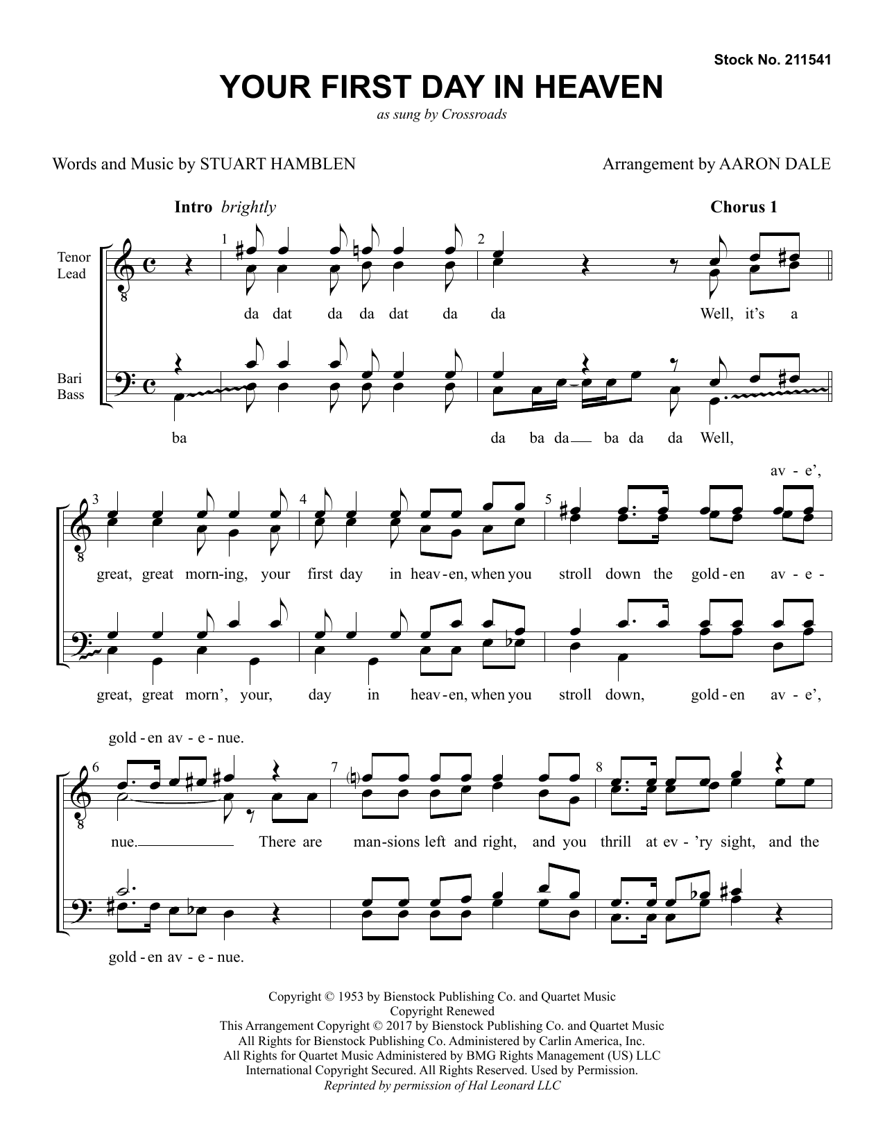 Product picture to: Your First Day in Heaven (arr. Aaron Dale)