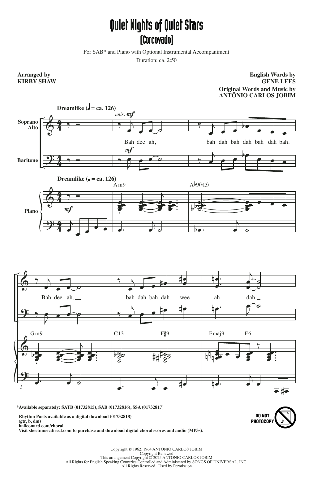 Produktbild zu: Quiet Nights Of Quiet Stars (Corcovado) (arr. Kirby Shaw)
