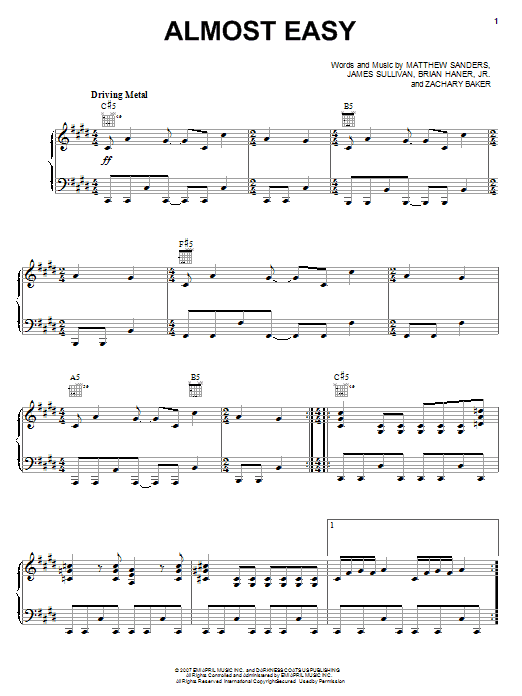 Produktgalerie: Seite 1 von 1 Almost Easy, Avenged Sevenfold, Gesang, Gitarre, Klavier