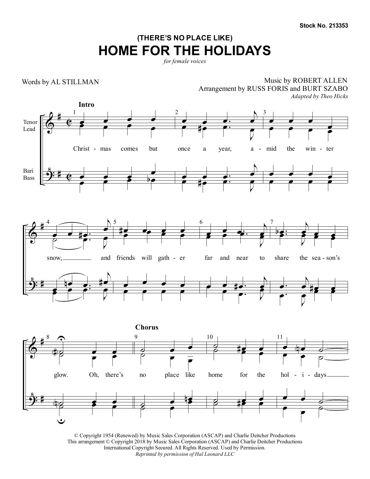 Product gallery: Page 1 of 1 (There's No Place Like) Home for the Holidays (arr. Russ Foris & Burt Szabo), Al Stillman & Robert Allen