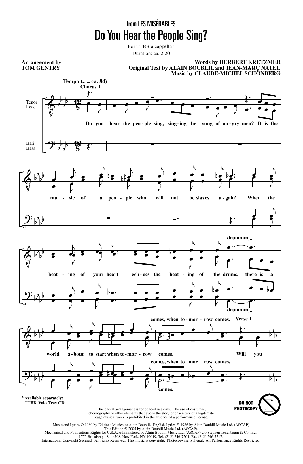 Product gallery: Page 1 of 1 Do You Hear The People Sing? (from Les Miserables) (arr. Tom Gentry), Boublil & Schonberg