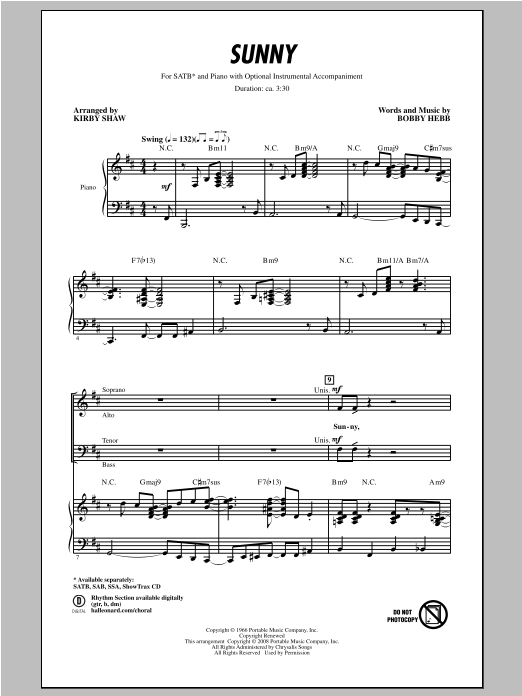Produktbild zu: Sunny (arr. Kirby Shaw)
