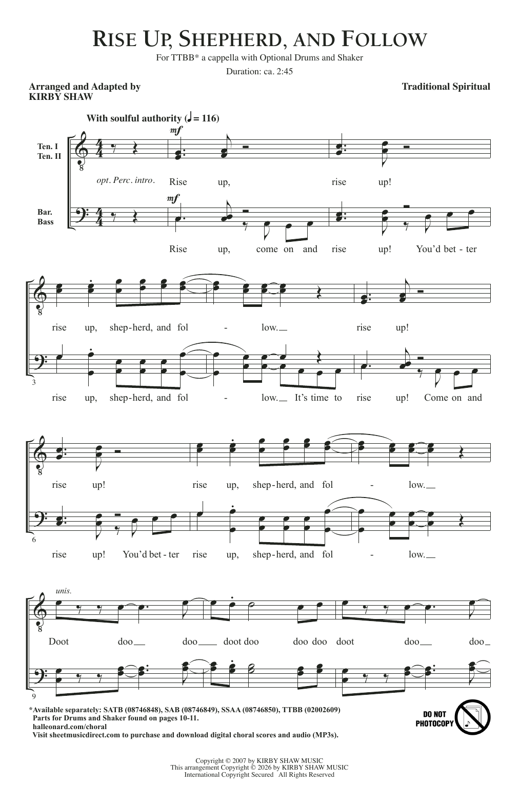 Produktgalerie: Seite 1 von 1 Rise Up, Shepherd, And Follow (arr. Kirby Shaw), Traditional Spiritual, Chor