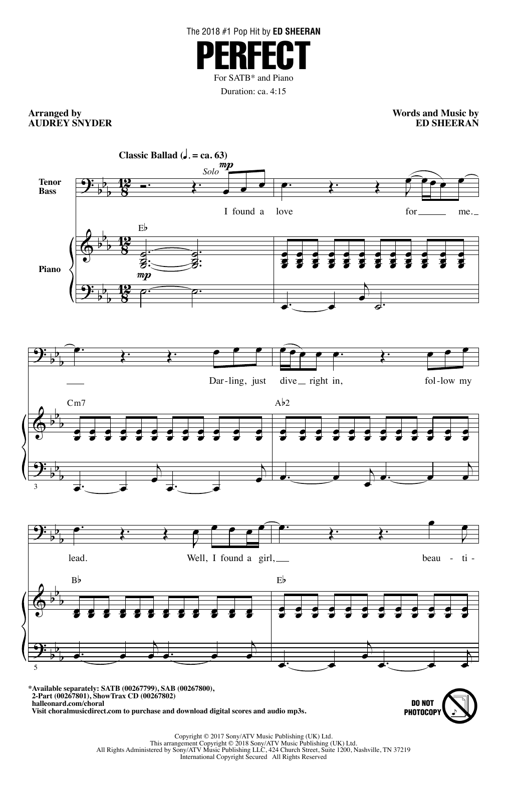 Produktgalerie: Seite 1 von 1 Perfect (arr. Audrey Snyder), Ed Sheeran, Chor