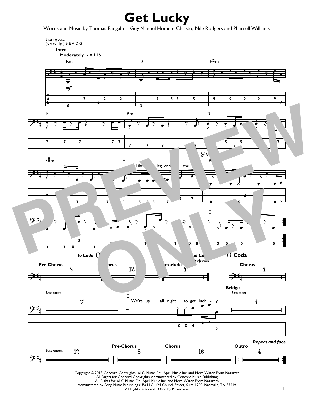 Produktgalerie: Seite 1 von 1 Get Lucky (feat. Pharrell Williams and Nile Rodgers), Daft Punk, E-Bass, Gitarre