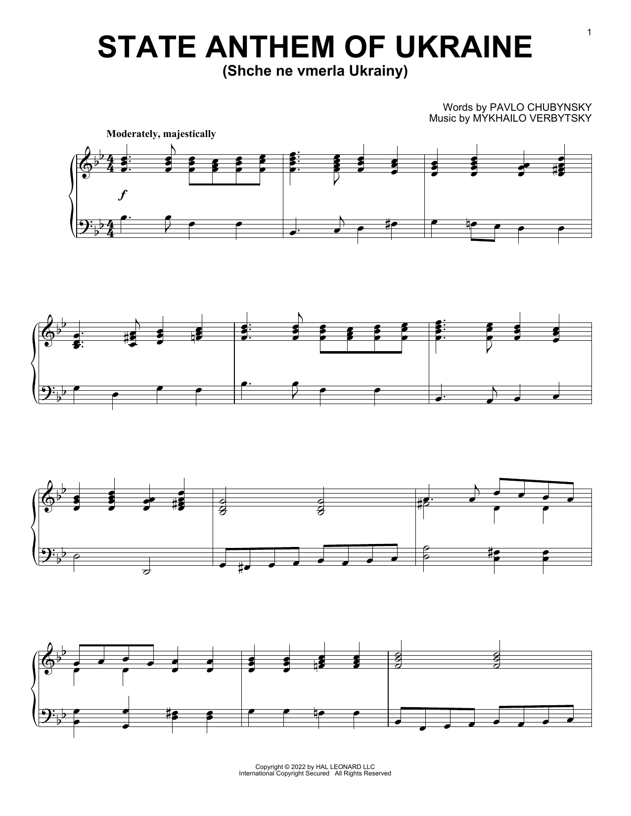 Product gallery: Page 1 of 1 State Anthem Of Ukraine (Shche ne vmerla Ukrainy), Mykhailo Verbytsky and Pavlo Chubynsky