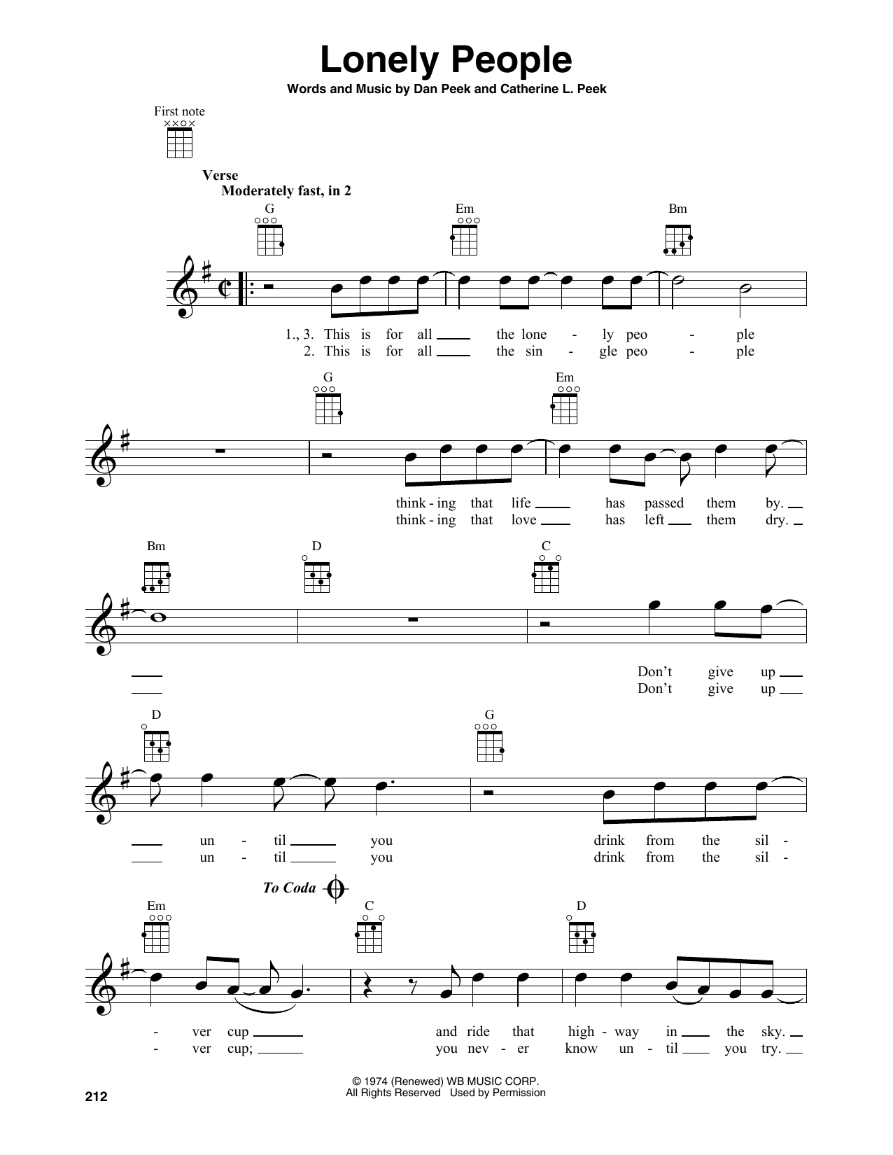 Produktgalerie: Seite 1 von 1 Lonely People, America, Ukulele