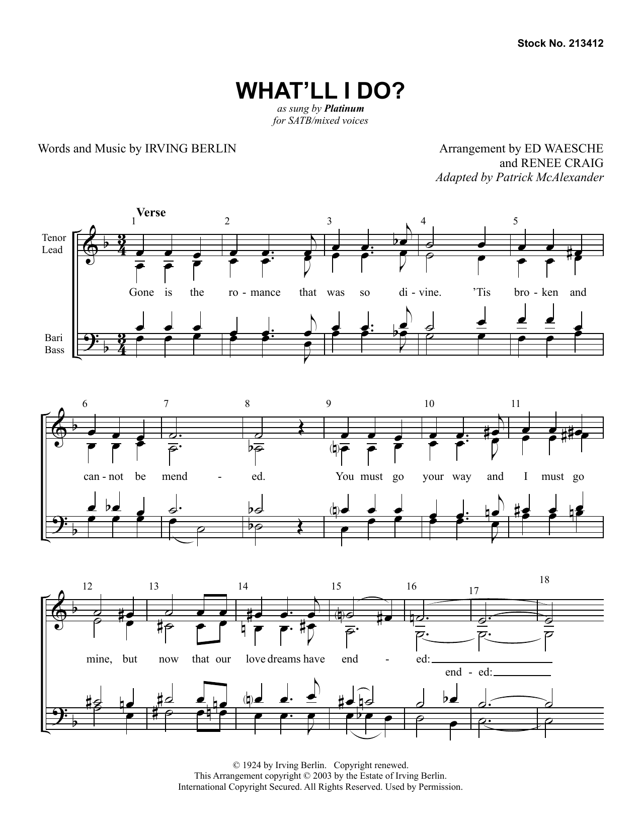 Produktbild zu: What'll I Do? (arr. Ed Waesche and Renee Craig)