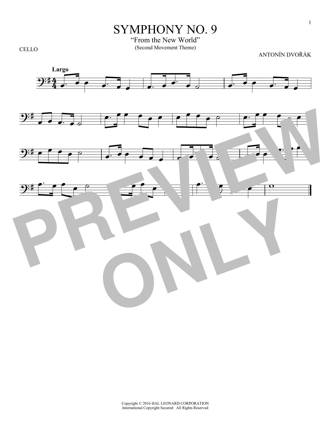 Produktgalerie: Seite 1 von 1 Largo From Symphony No. 9 ("New World"), Antonín Dvorák, Violoncello