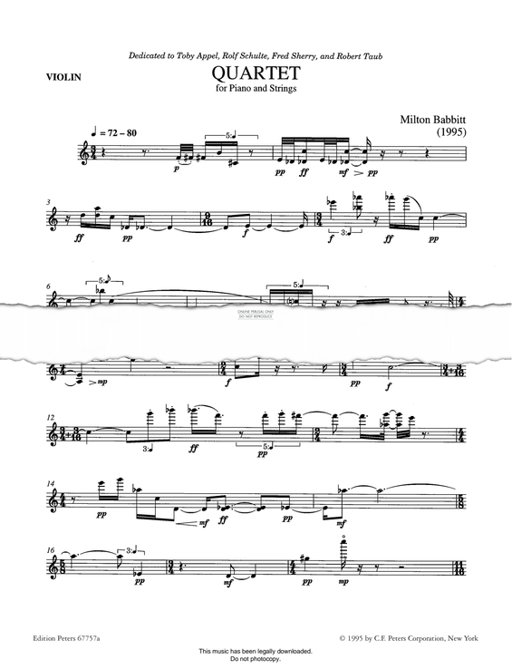 Produktgalerie: Seite 1 von 1 Quartet for Piano and Strings, Milton Babbitt, Klavier, Viola, Violine, Violoncello