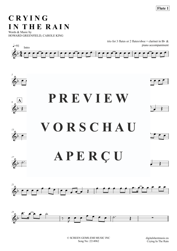 Produktgalerie: Seite 8 von 11 Crying In The Rain, A-Ha, (Flöten Trio + Klavier)