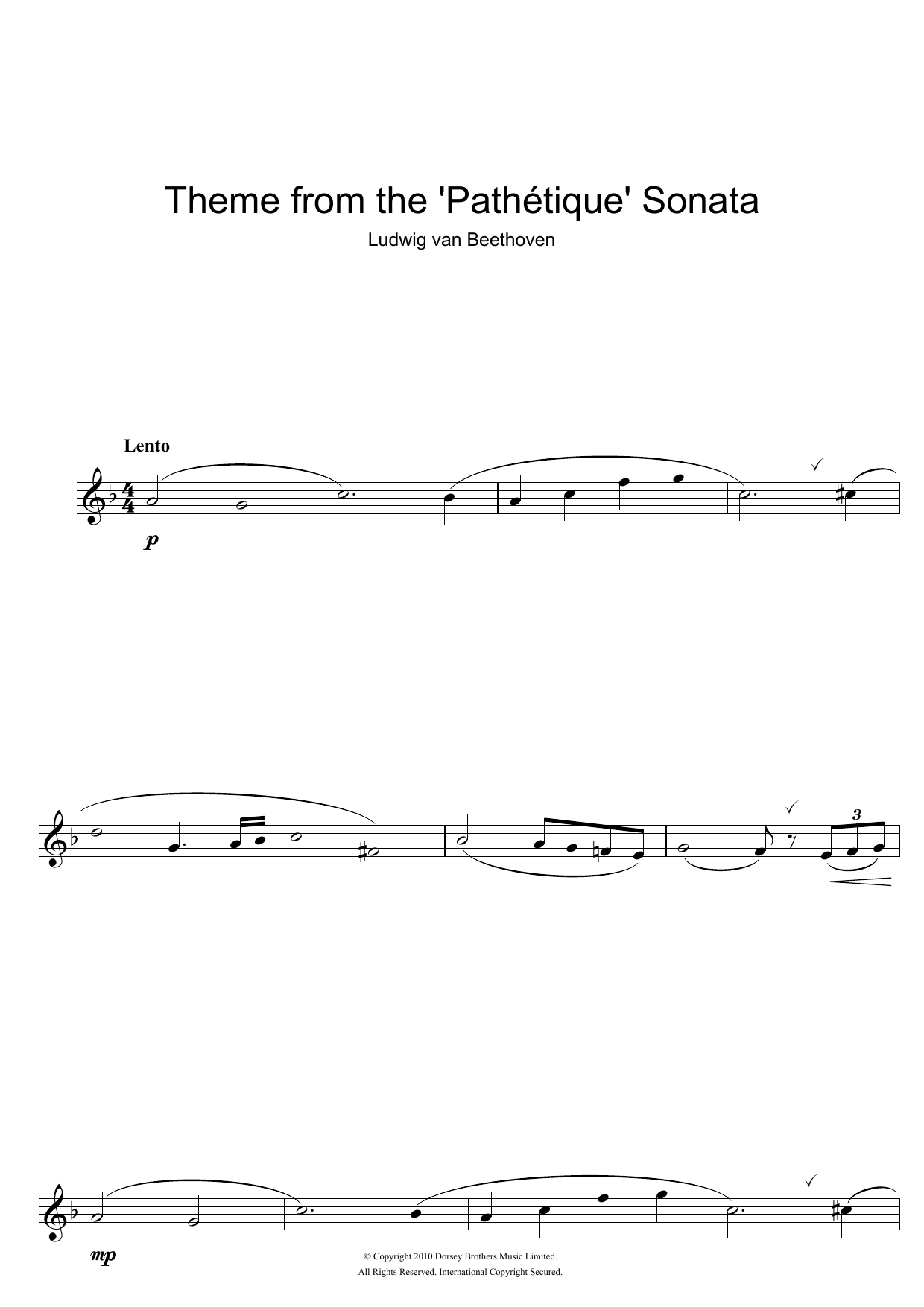 Product gallery: Page 1 of 1 Theme from Pathetique Sonata, Ludwig Van Beethoven