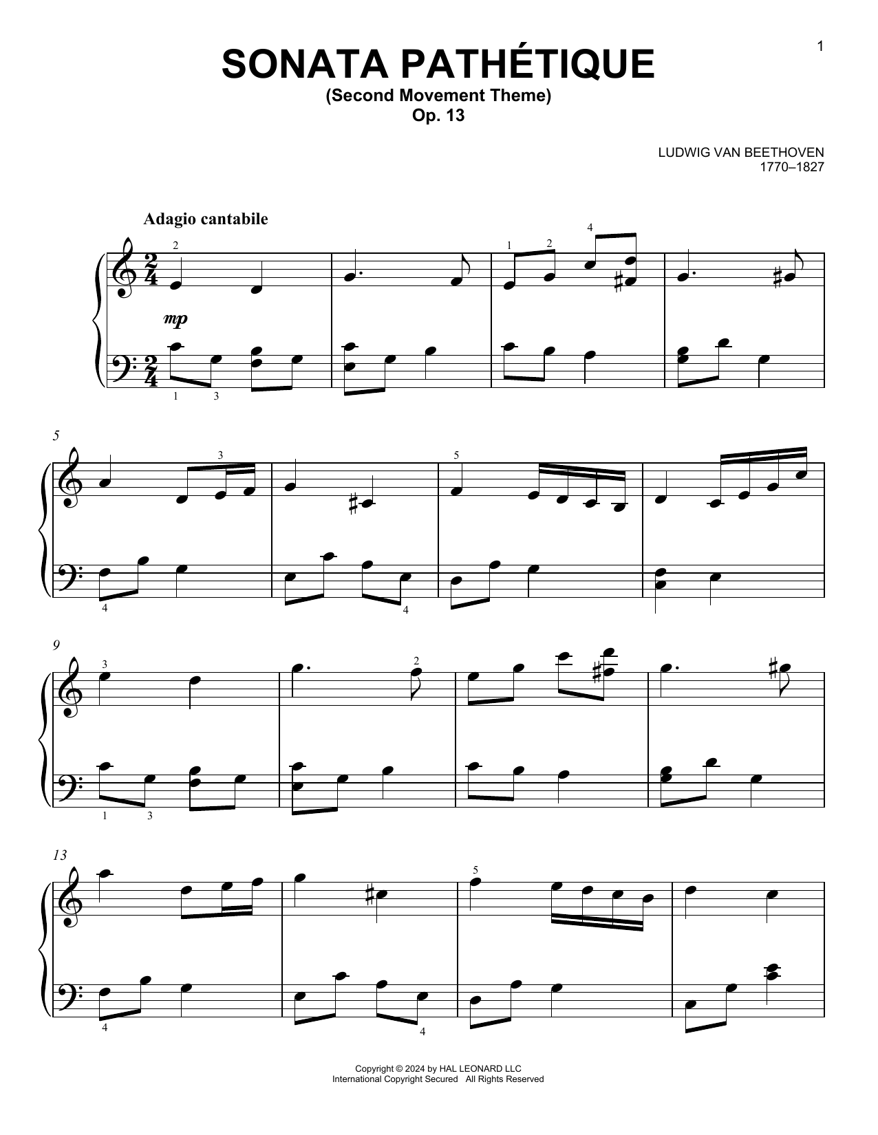 Product picture to: Sonata In C Minor, Op. 13 'Pathetique' (2nd Movement Theme)