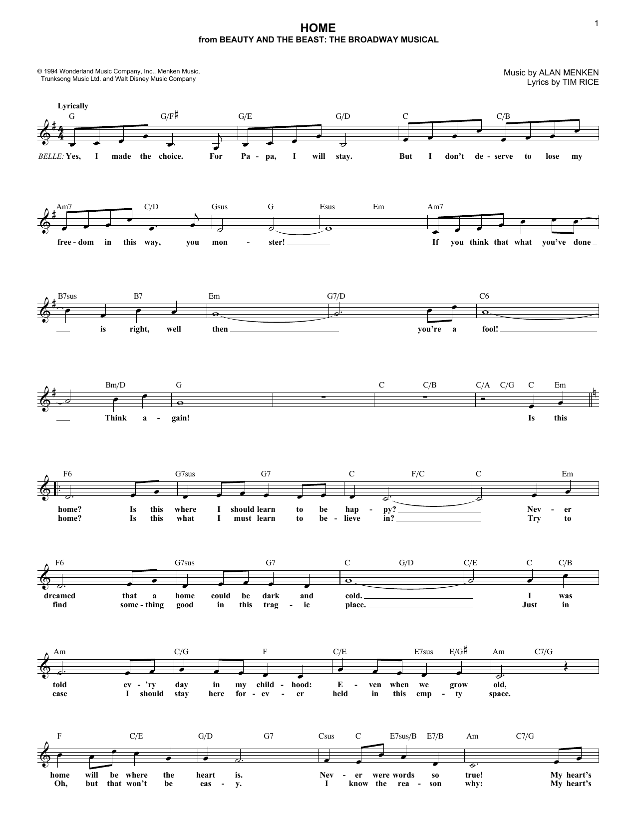 Produktbild zu: Home (from Beauty and the Beast: The Broadway Musical)