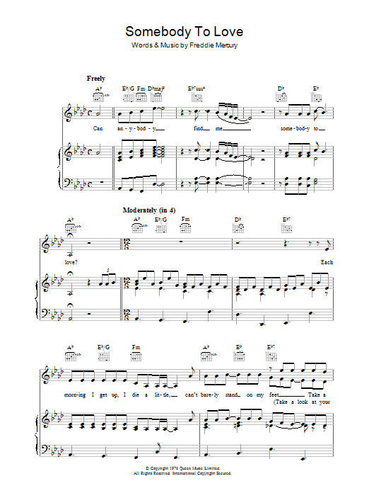 Produktgalerie: Seite 1 von 1 Somebody To Love, Queen, Gesang, Gitarre, Klavier